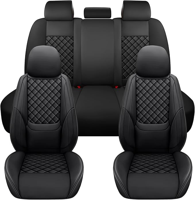 Full Coverage Leather Car Seat Covers Full Set,Waterproof Seat Covers for Cars,SUVs Trucks, Car Seat Cushion,Car Seat Protector with 5 Seats (Black, Full Set(Front and Rear-5 Seats))