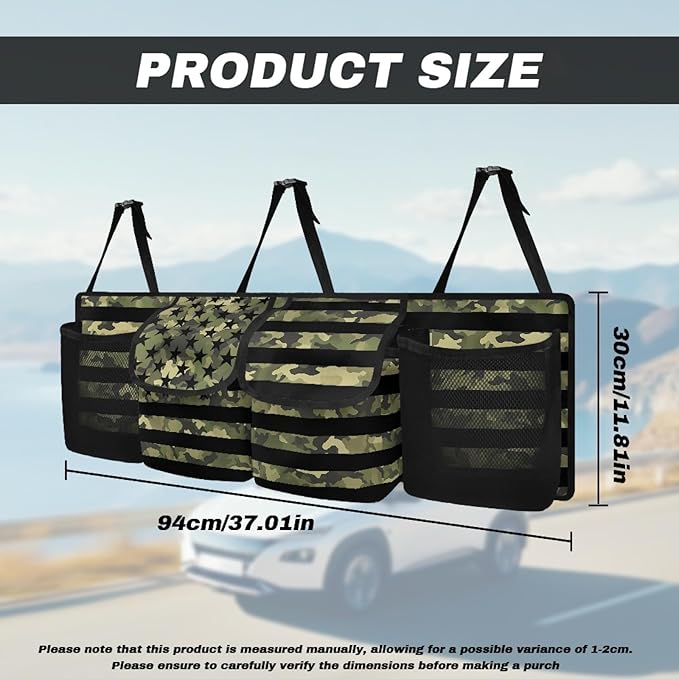 Camo USA Truck Organizers for Men Waterproof Back Seat Organizer Hanging Storage Bins, Foldable Backseat Organizer for SUVs & Sedans, Sturdy Car Organization Accessories