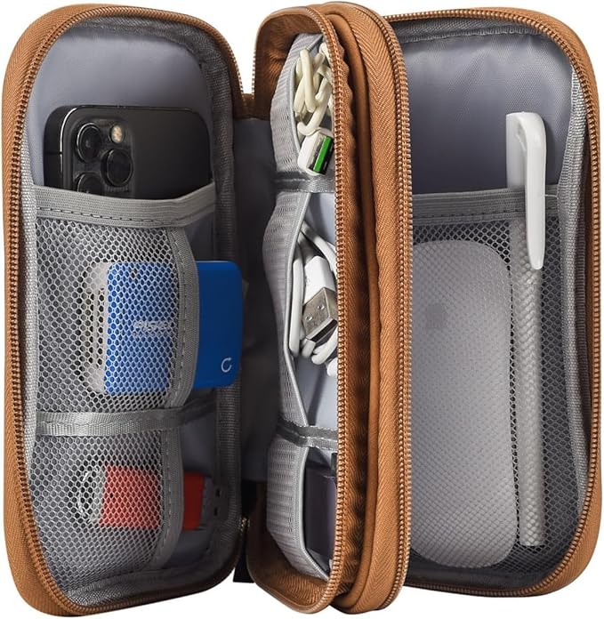 Electronic Organizer Travel Cable Accessories Case, Electronic Organizer Bag, Waterproof Electronic Accessories Organizer Case for Power Bank, Charging Cords, Chargers, Earphone, USB Cable - Brown