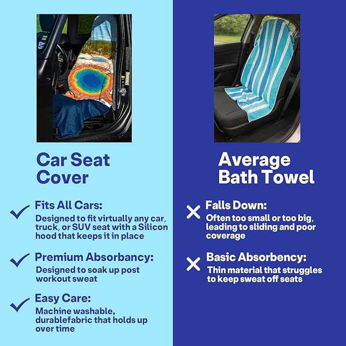 2 Pack Car Seat Towel Covers, Sweat Protector for Front Seats, Premium Thickened Microfiber with Elastic Strap, Breathable Quick Dry, Machine Washable Cover for Gym Running Universal Fit National Park