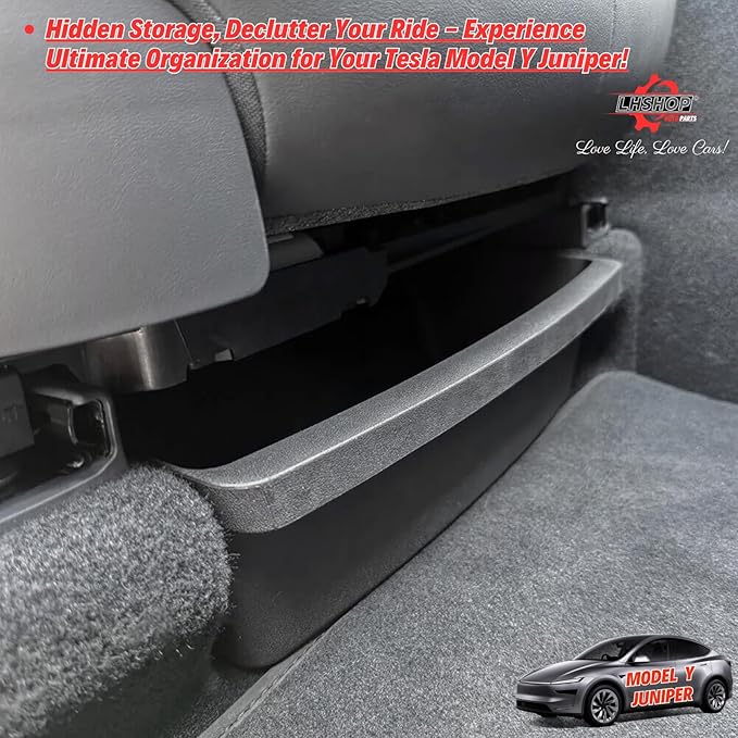 Under Seat Storage Box Compatible with 2025 2026 New Tesla Model Y Juniper Under-Seat Consoles Hidden Compartment Organizer Interior Accessories - TPE, Black (2 Pack)