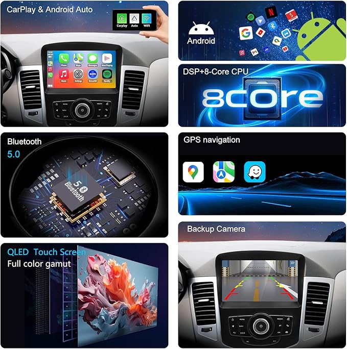 QLED Radio for Chevy Chevrolet Cruze 2009-2015 and 2016 Limited Upgrade,Touch Screen Stereo Replacement,Wireless carplay Android auto,4G LTE Network,Free Camera