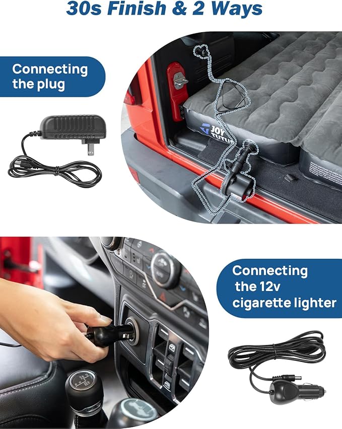 JOYTUTUS SUV Air Mattress for Camping w/Air Pump Compatible with Wrangler JL, Comfort SUV Inflation Mattress w/2 Pillows for 2018-2026 Wrangler JL 4 Door (Don't for 4XE) - Dark Grey