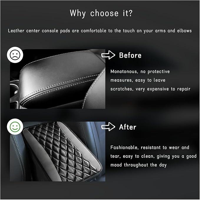 Car Center Console Cushion Pad, Universal Leather Waterproof Armrest Seat Box Cover, Comfortable Auto Armrest Cover Protector, Car Interior Decor Accessories for Most Vehicles (Black & Gray)