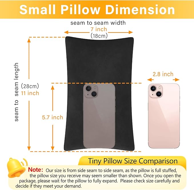 2 Pack Small Pillow, Memory Foam Mini Pillow 11 X 7 Inches for Travel, Sleeping, Nap and Neck, Knee, Lumbar Support, Tiny Cushion for Pet, Dogs (Black)