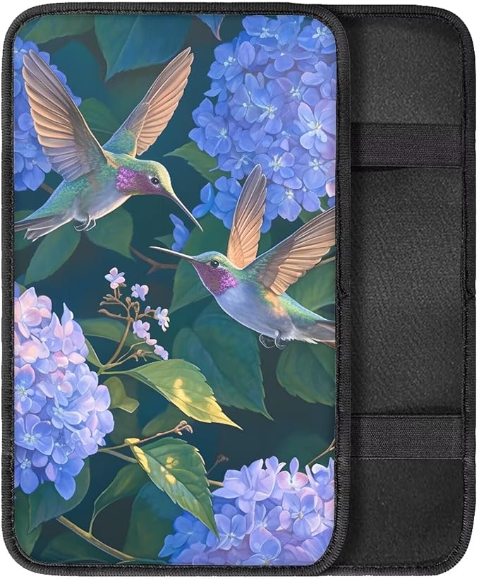 Flower Hummingbird Thin Car Armrest Pads Auto Armrest Box Cover Comfortable Middle Storage Organizer Pad Universal Style Car Accessories Decor