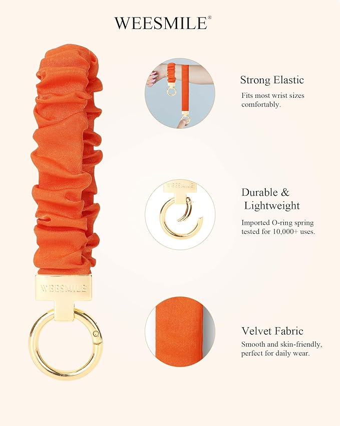 WEESMILE Keychain Wristlet, Stretchy Key Chain for Car Keys with D ring, Cute Scrunchie Wrist Bracelet for Women Men