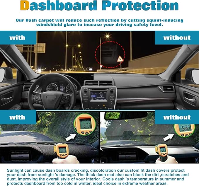 x xotic tech Center Console Dashboard Mat Pre-Cut Non-Slip Sunshield Sun Glare Protector Dash Carpet Pad Black Cover Compatible with Toyota Camry 2012-2017