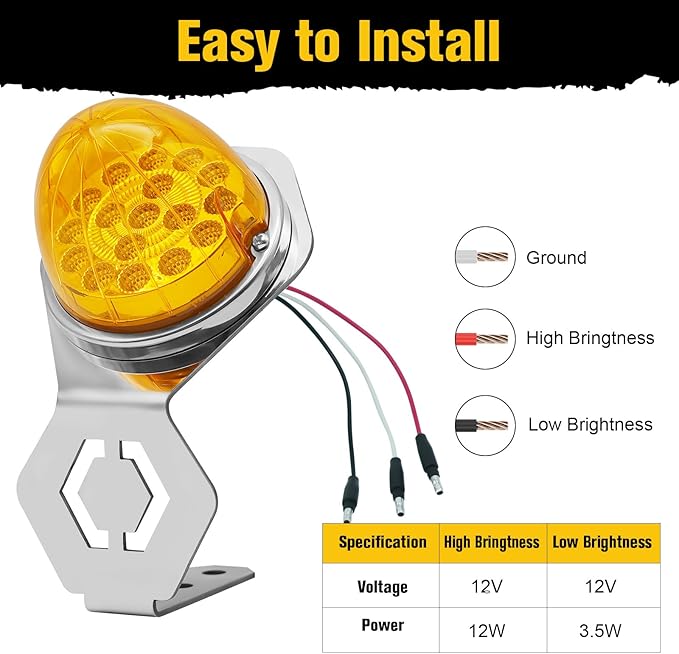 2PCS Watermelon Lights with Stainless Steel Bracket, 17 LED Dual Function Watermelon Light, Amber Lens Stop Turn Signal Marker Lights for Freightliner Semi Trucks Trailers