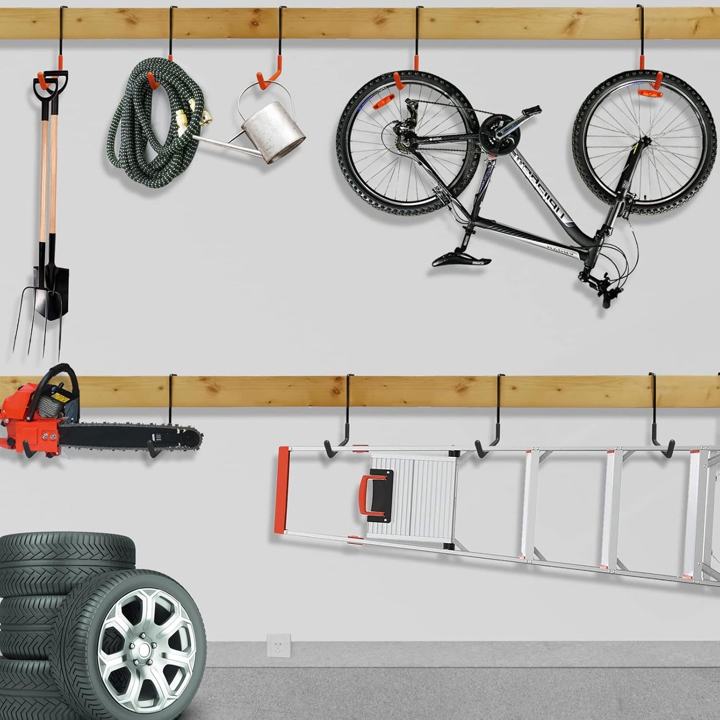 Rafter Hanger Hook Garage Bike Hooks Ladder Hanger Large S Hooks for Hanging,with Non Slip Coating,for Organizing Bulk Items,Ladders,Bikes,Ropes and More Equipment (6, Black)