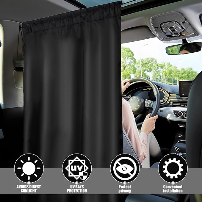 Car Privacy Curtain Universal Car Divider Curtain Between Rear Seat Auto Blackout Curtains Cars Sun Shades Side Window Shades Kit for Travel Camping Nap Sleeping(B)