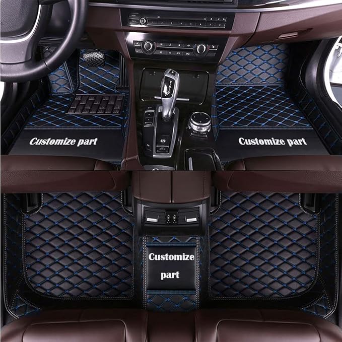 MELKEN Custom Fit Leather Car Floor Mats for 95% of Cars Full Coverage Floor Liners Car Mats (Black Blue)
