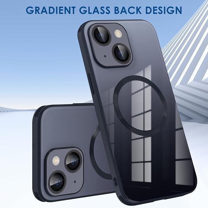 Guppy Compatible with iPhone 13 with MagSafe Case, Magnetic Gradient Case with MagSafe Charging, Gradient Glass Back Cover with Lens Film-Black