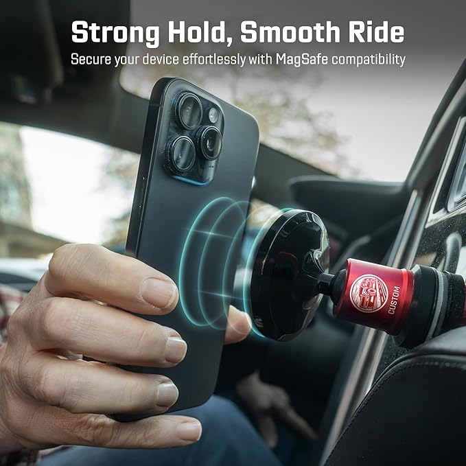 Mob Armor MobNetic Maxx MS - Customized MagSafe Compatible Magnetic Phone Holder for Car, Personalized Phone Mount Made w/ Heavy Duty Aluminum Metal, Works w/ iPhones & Androids - Red