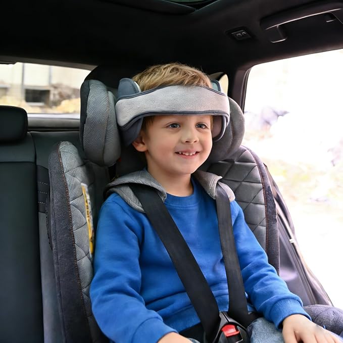 Kids Car Seat Head Support Band, Adjustable Child Carseat Headhold, Safety Car Seat Neck Relief Strap, Breathable Head Neck Pillow Support – Baby Travel Accessories, Dark Grey