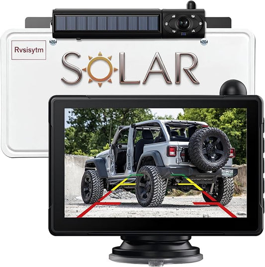 1080P Solar Wireless Backup Camera with 5in Monitor, 5000mAh Rechargeable Battery and Solar Panel, IP69K Waterproof, IR Night Vision, Support 2 Cameras, for Car, RV, Trailer, Camper (0092)