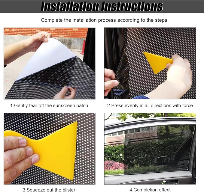 4PCS Car Side Window Sunshade, Block UV Rays Car Window Shade for Baby, Reusable & Washable Static Cling Film Stickers, Windshield Sun Shade Privacy Protector Accessories