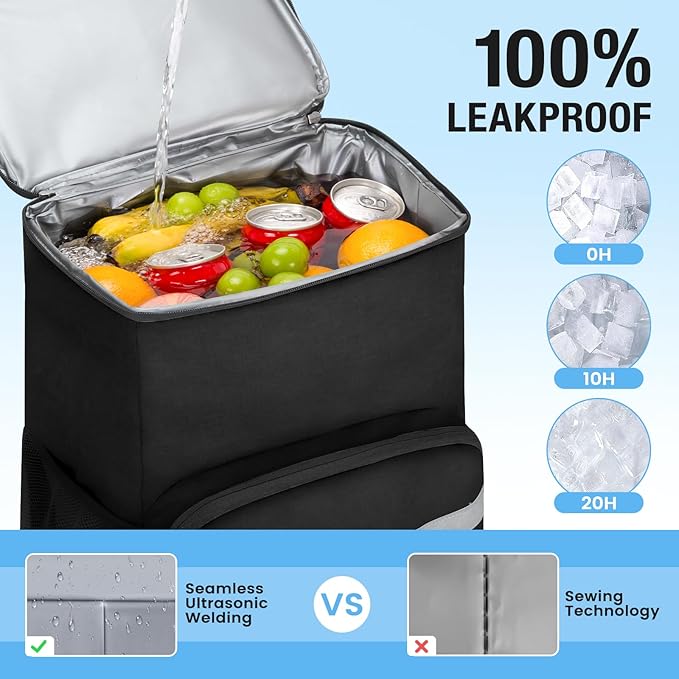 Cooler Backpack - 54 Cans Insulated Leak Proof Cooler Bag for Men & Women, Portable Picnic Camping Beach Hiking BBQ Lunch Backpack for Men and Women -Black
