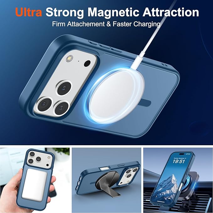 SUPFINE Magnetic for iPhone 17 Pro Case (Compatible with MagSafe)(Military Grade Drop Protection) Translucent Matte Shockproof with Anti-Fingerprint Phone Cover,Deep Blue