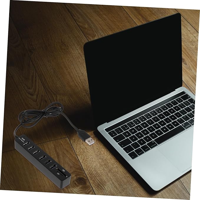 Angoily 6-Port USB Hub Card Reader Multi-Port USB Splitter for Laptops and Desktops 1m Extension Cable Compact and Portable Design