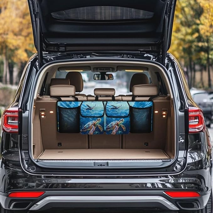Sea Turtles Trunk Organizer for Women Men Starfish Auto Hanging Seat Back Storage for SUV,Truck,Van Car Organization