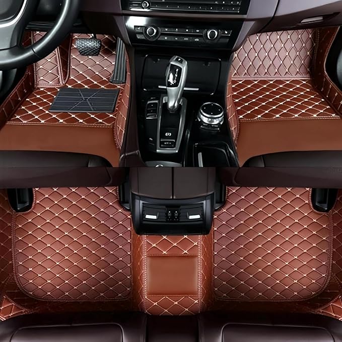 Yaruicar Custom Personalized Floor Mats for Cars Luxury Full Coverage All Car Floor Mats Anti-Slip Leather Car Mat Set Trucks & SUVs Trucks Automotive Floor Mats Liners (Light Brown)