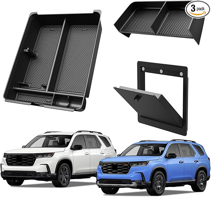 3PCS Center Console Organizer Set Accessories Compatible with Honda Pilot 2023–2026 & Honda Passport 2026 – Includes Dash Tray, Hidden Storage Box & Center Console Divider, Keep Your Cabin Neat