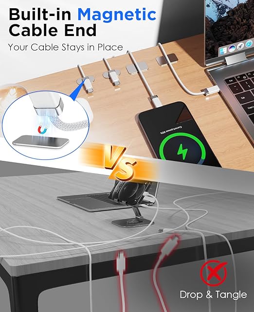 USB C to C Cable StayCable with Organizer Magnetic Holder 5FT, 60W Fast Charging Braid Type-C Charger Data Cord, for iPhone 17/16/15 Laptop Car Desk Nightstand Cable Management Original Design