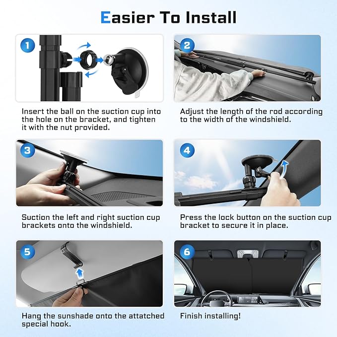 Retractable Windshield Sun Shade Automatic Sunshade for car with 99% UV Heat Protection, 420D Fabric Keep Cool & Protect Interior, Universal Adjustable Fit for Cars Trucks SUVs (Not for Large Trucks)