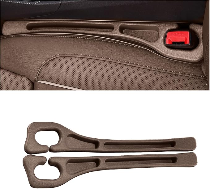 2PCS Car Seat Gap Filler Organizer, Upgrade Car Gap Filler with Fill and Storage Function for Storing Phones Keys Cards, Universal No Drop Seat Guard for Cars (Brown)