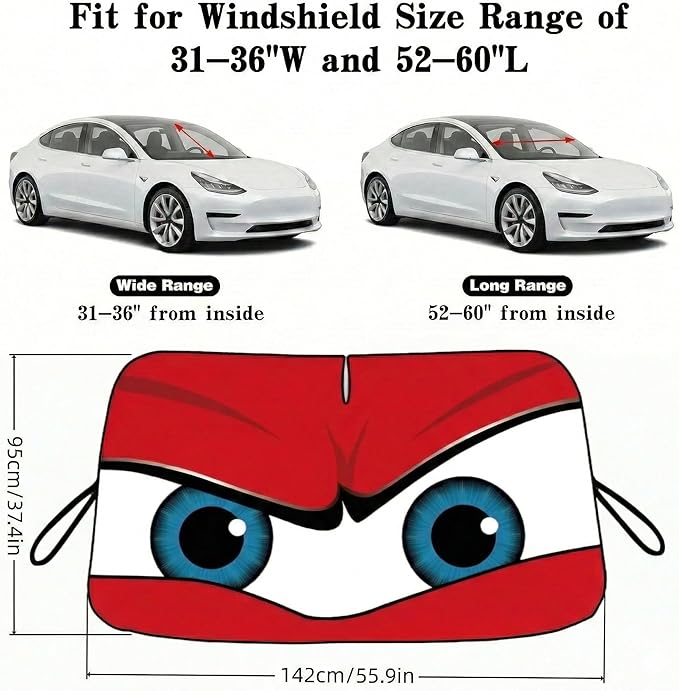 eygeufg Windshield Shade, Car Sun Shade for Front Windshield (Red, Tesla Model Y/3)