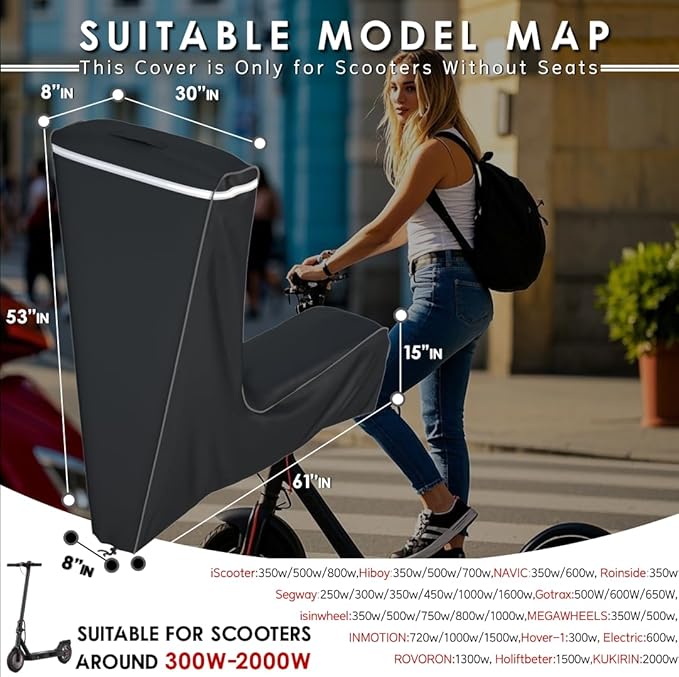 Electric Scooter Cover Rainproof for Outdoor Use - All Weather Protection Anti-UV, Universal Fit Adults Kids E-Scooter Accessories, with Dustproof Bag, 61x30x53 Inch