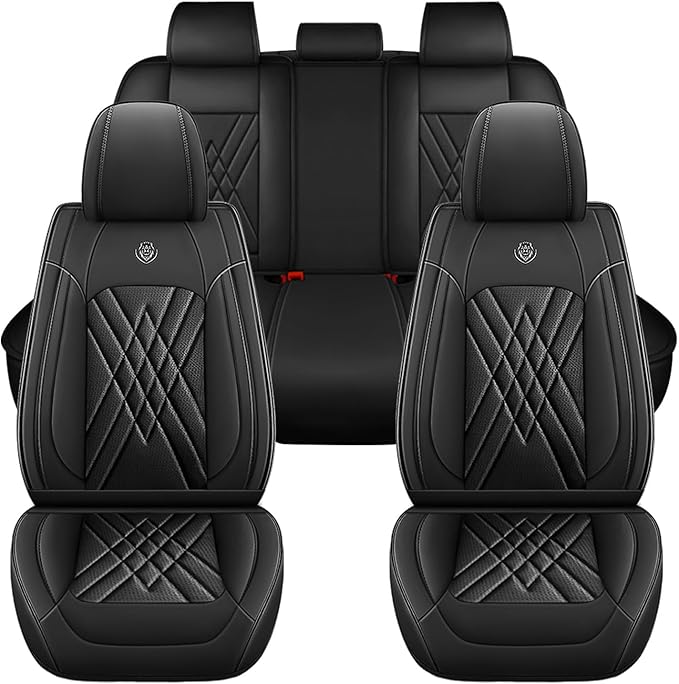 Car Seat Covers Compatible with Toyota Camry 2012-2026 Durable Waterproof Automotive Seat Covers Stretchable Fabric Material, Airbag Compatibility, Premium Nappa Leather(Black, Full Set)
