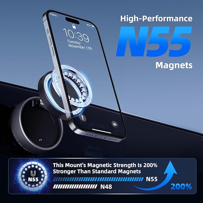 Vacuum Magnetic Car Phone Holder,360° Adjustable Vacuum Suction Cup Phone Mount for MagSafe Cell Phone Holders for Your Car/Gym/Mirror Mount for iPhone & Android