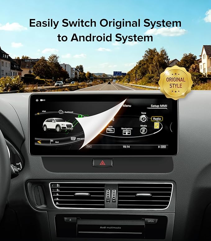 12.3" Android 13 Car Stereo CarPlay for Audi Q5 SQ5 8R (2009-2017) with MMI 3G Multimedia System-4G+64G Radio Upgrade, Wireless CarPlay Android Auto, 2400x900 Blue-Ray IPS Screen, Retains OEM Knob