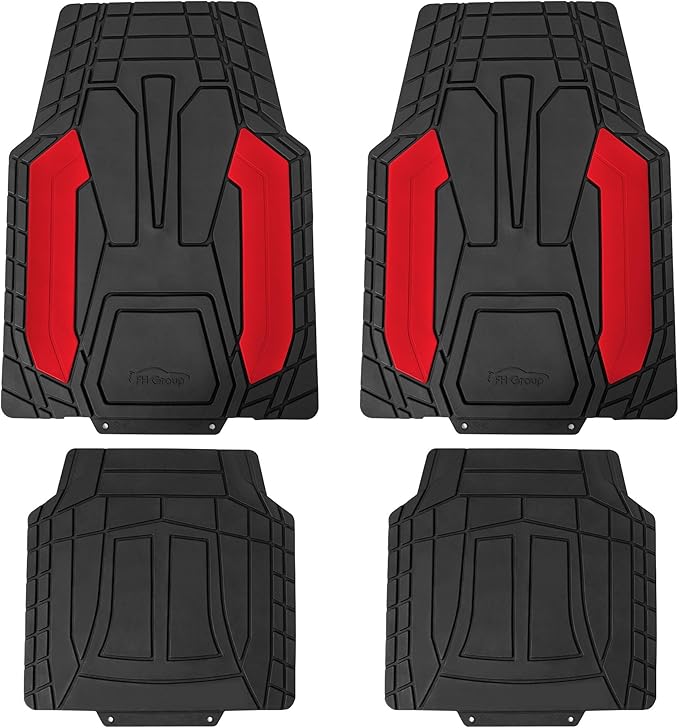 FH Group Automotive Heavy-Duty Rubber Floor Mats, Universal Fit Full Set, Climaproof, Trimmable for Most Sedan, SUV, Truck Floor Mats Red