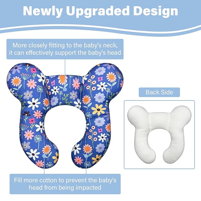 Baby Neck Pillows - Upgraded Toddler Travel Cushion for Toddler Head and Neck, Infant Neck Pillow for Car Plane Stroller Pushchair - Flower D