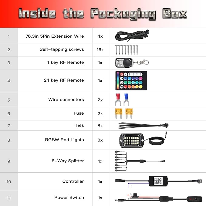 20 Pods Full Angle RGBW LED Rock Lights for Truck Jeeps RV Pickup Offroad UTV SUV Van, Upgraded RGB Waterproof Multicolor Neon Underglow Kit with APP/RF Remote Vehicle Underbody Light Underneath 12V
