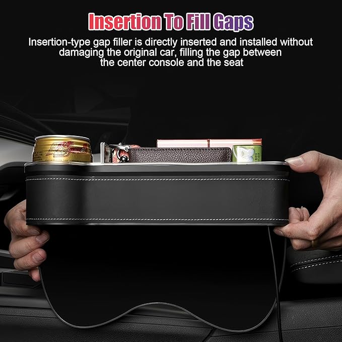 2PCS LED Car Seat Gaps Filler Organizer,Front Seat Gaps Filler, Car Seat Organizer with Ambient Light, USB Charger for Multifunction Storage Box for Holding Phone, Sunglasses