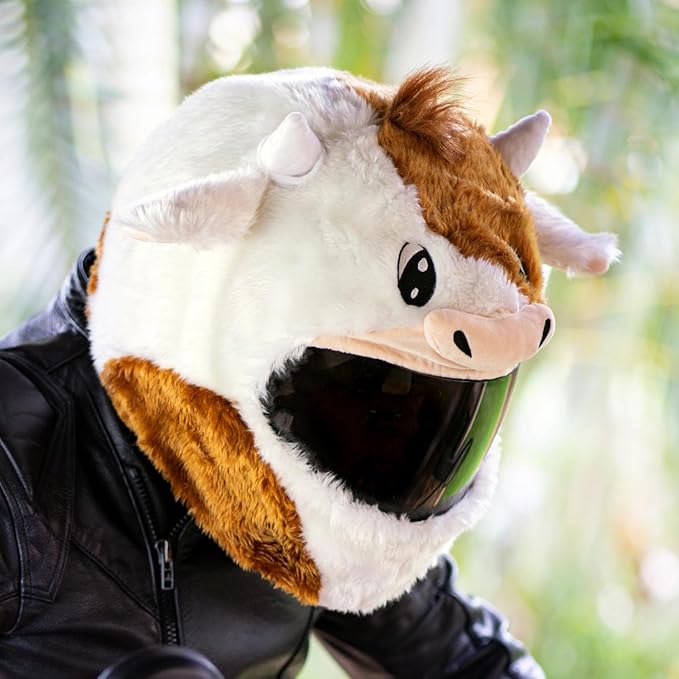 Moto Loot Helmet Cover for Motorcycle Helmet, Fun Rides and Gifts (Cover Only. Helmet Not Included) - Cow