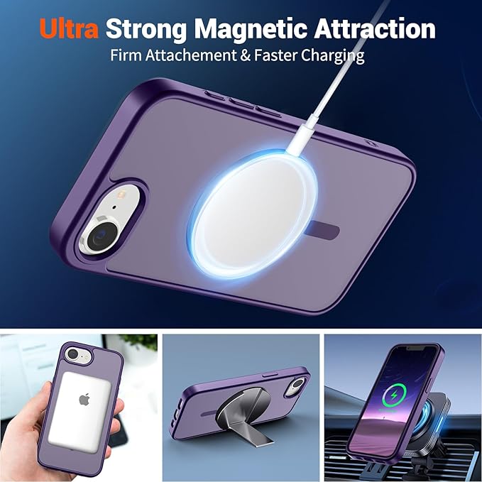 SUPFINE Magnetic for iPhone 17e Case/iPhone 16e Case 2025 (Compatible with MagSafe)(Military Grade Drop Protection) Slim Translucent Matte Shockproof with Anti-Fingerprint Phone Case,Dark Purple