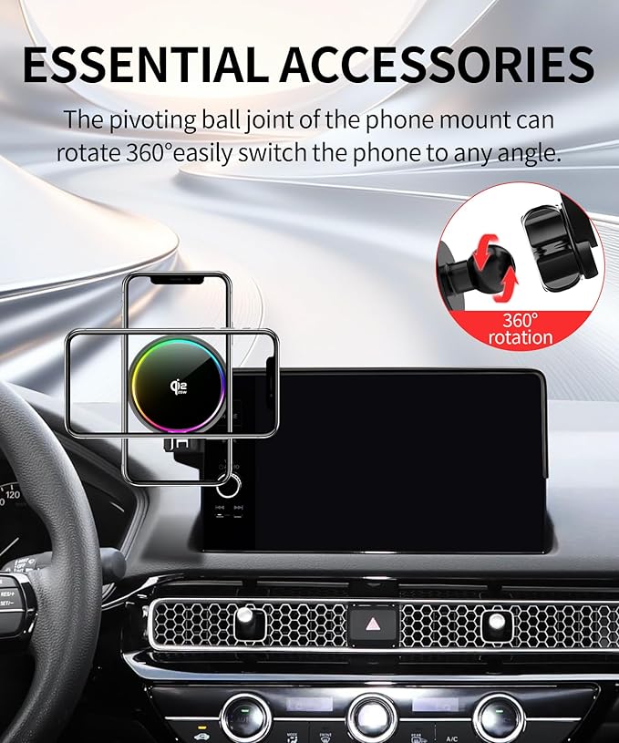 Qi2.2 Magnetic 25W Car Mount Charger for Honda Civic 2022-2026/Acura Integra 2023-2025 Accessories 7/9 Inch Screen Fixed Clip Cell Phone Holder with Cooling Fan＆54W Fast Adapter