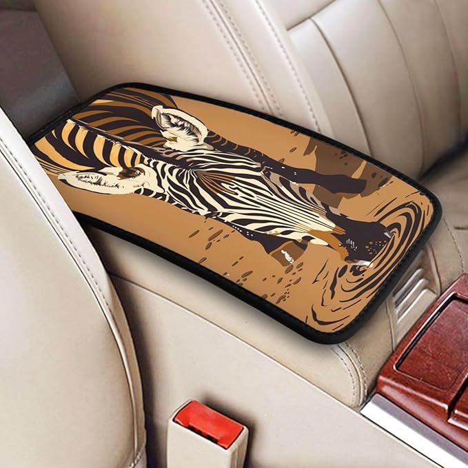 Universal Car Center Console Cushion Pad, Zebra Drinking Water Soft Waterproof Car Center Console Cover Auto Armrest Seat Box Cover Protector for Most Vehicle SUV Truck Car