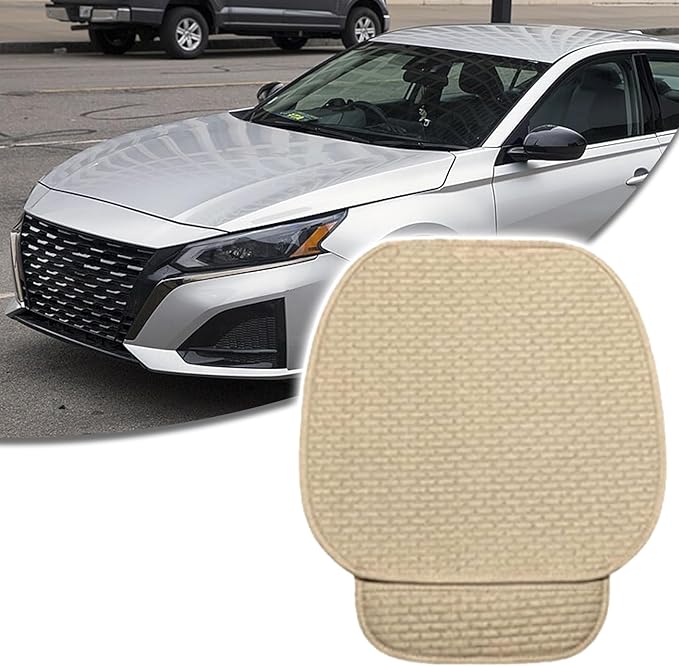 2PCS Car Seat Cushion Covers, Car Seat Cover Pad Front Bottom Protector Mat with Storage Pocket, Breathable Comfortable Auto Front Cushion Pad Mat for Most Vehicle and Office Accessories(Beige)