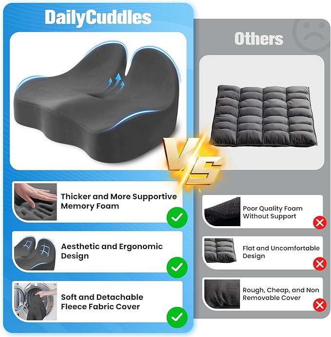 Seat Cushion, Chair Cushions for Office Chairs/Desk Seats/Wheelchair - Hip&Sciatica&Tailbone Pain Relief Memory Foam Office Chair Cushion for Long Sitting Office Workers (Grey, X-Large)