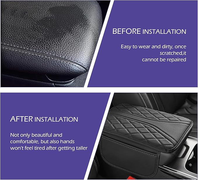 Car Center Console Cover, Leather Center Armrest Cover with Storage Bags, Automotive Heightening Console Protection Pad, Universal for Cars, Trucks, SUVs (Black)