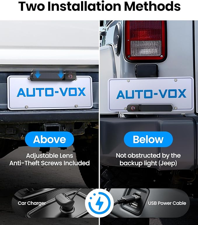 AUTO-VOX 2 Solar Wireless Backup Camera: Dual Cameras for Wider Coverage,DVR Recording 7.2" HD Split-Screen Monitor,Dual Antenna Signal,IP69K Waterproof Back Up Camera for Truck,RV,Camper,Trailer,Car