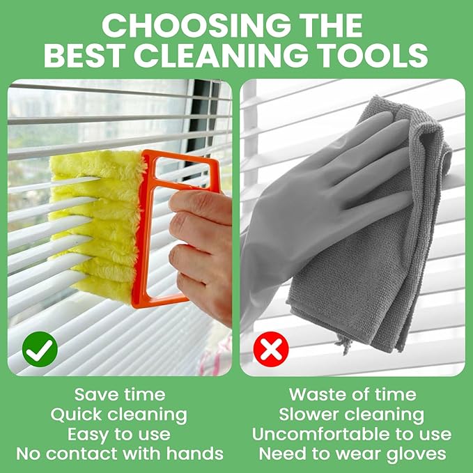 4Pcs Blind Cleaner Duster Tool Set with 7-Finger & 3-Finger Brushes，Washable Multi-Surface Dusting Kit for Wood Blinds, Venetian Blinds, AC Vents, Car Vents, Shutters & Fans (Orange+Blue)