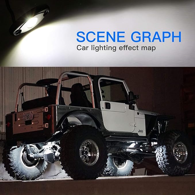 4 Pods LED Rock Light for Jeep ATV SUV Offroad Car Truck Boat - Map, Cargo, Trail Rig Lamp - Underbody Glow, Underglow, Neon - Waterproof 12V 24V - White