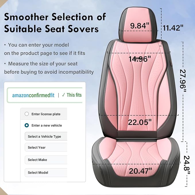Coverado Front Seat Covers, Luxury Leather Seat Covers for Cars, Automotive Seat Cover, Car Seat Protector Waterproof, Premium Car Seat Covers Car Seat Cushions Universal Fit for Most Cars (Gray&Pink)